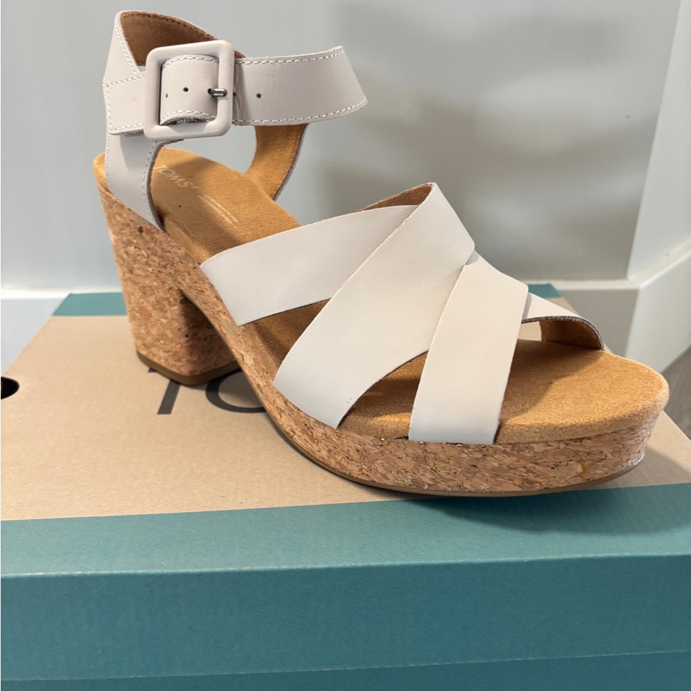 Women's Cream Sandal with Cork Heel
